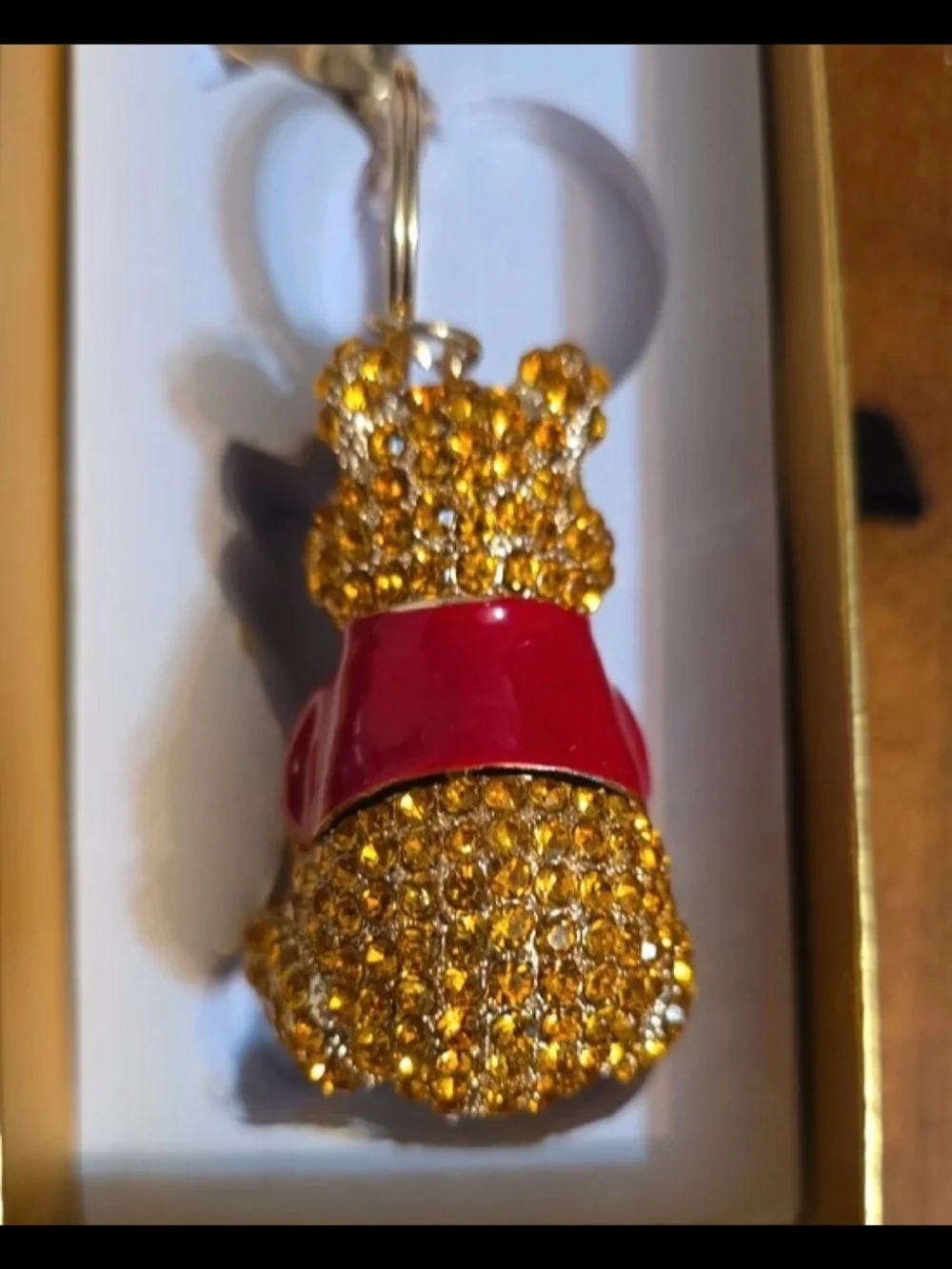 Gold Crystal Bear Keychain with Red Sweater